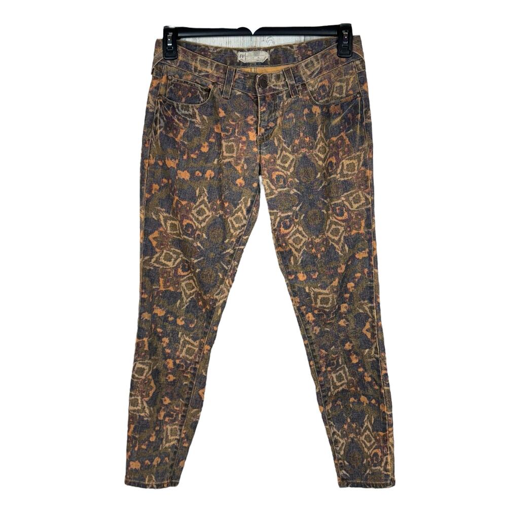 Free People SZ 28 Tribal Ankle Jeans Zip-Fly Low-Rise Pockets Skinny Leg Multi
